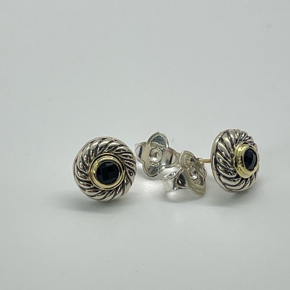 David Yurman Cookie Cutter Earrings with Black Onyx & 14k Gold - Picture 5 of 14